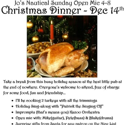 Special Open Mic Night – Xmas Dinner- this Sunday @ Jo’s